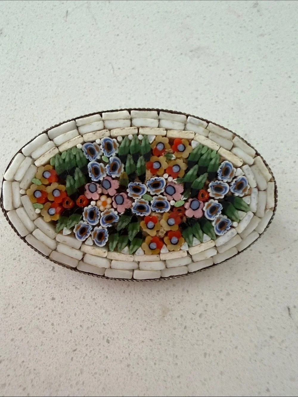 Antique Vintage Micro Mosaic ( mother pearl) Brooch Italy